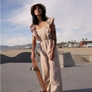 Madewell ruffle linen wide leg jump suit, size 8